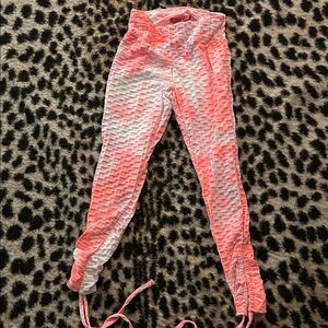 Hot Kiss Coral and White Textured Leggings